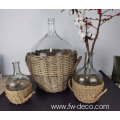 custom glass bottle vase with rattan wrapped basket